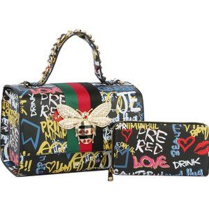 Graffiti Stripe Boxy Handbag and Wallet